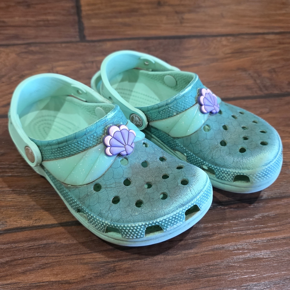 CROCS Kids Turquoise Sandals with Shell Accent